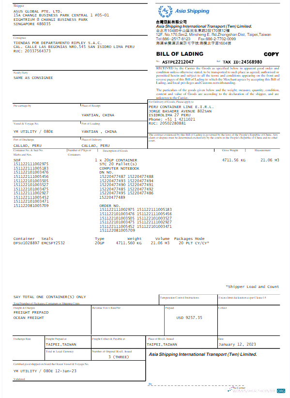 download download SINGAPORE ASIA SHIPPING utility bill Word and PDF template PDF template PDF template